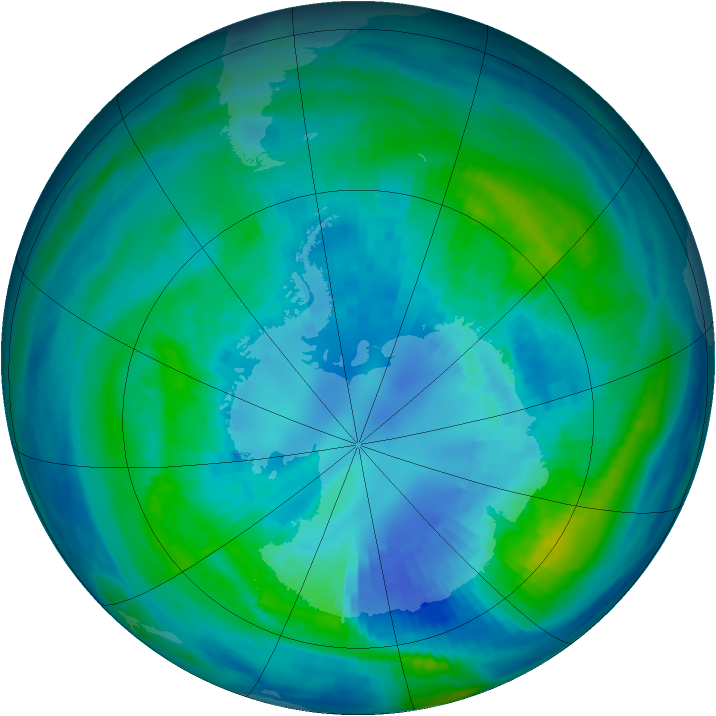Antarctic ozone map for 10 April 1991